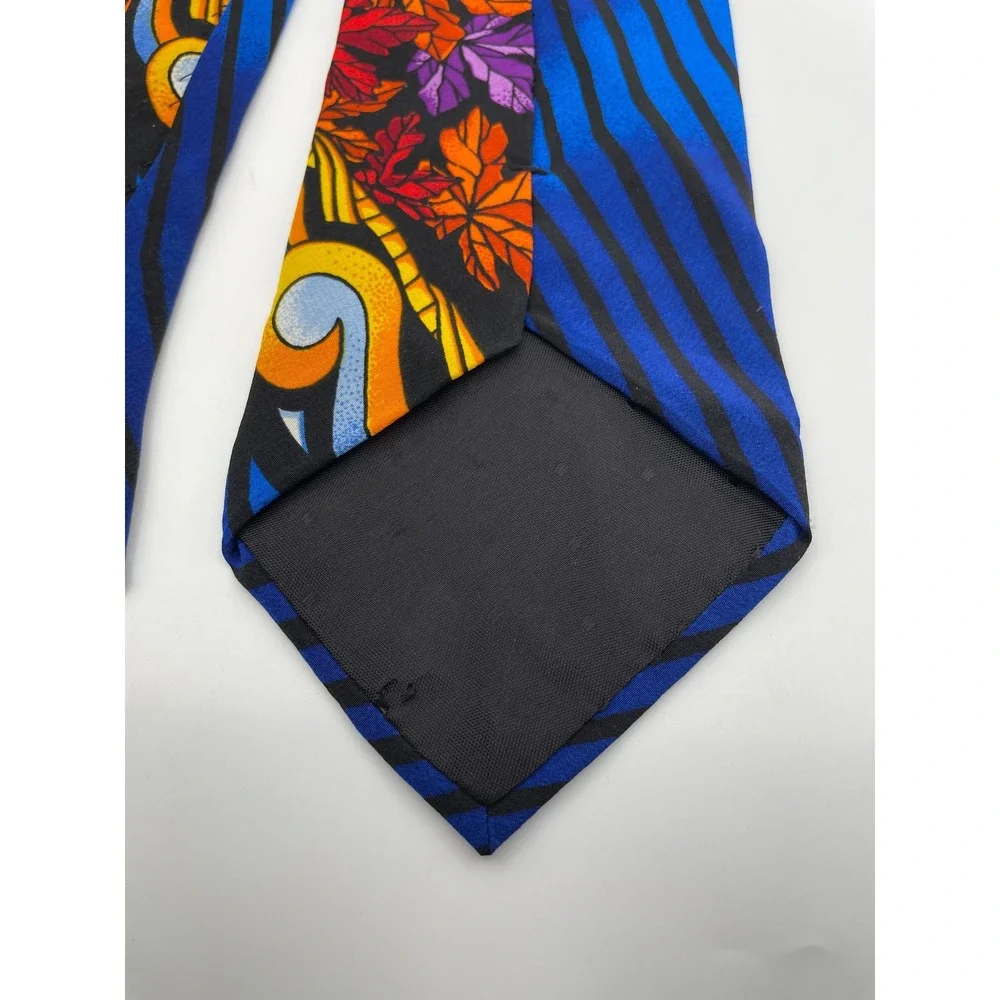 Rush Limbaugh No Boundaries Silk Tie Blue Black Stripe Autumn Leaf USA RN 22323